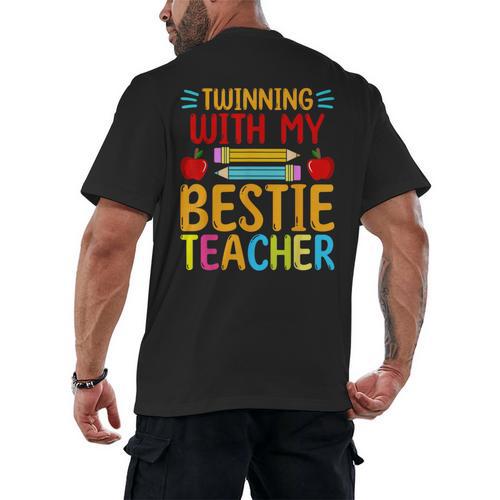 Twinning With My Bestie Teacher Boy Spirit Week Twin Day Men's Back Print T-Shirt - teacherstshirts.com DE