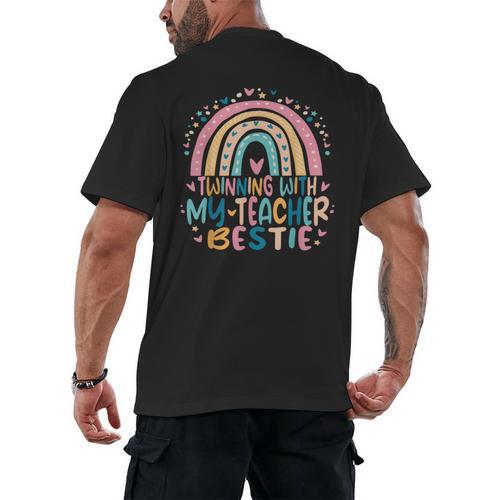 Twinning With My Teacher Bestie Rainbow Matching Teachers Men's Back Print T-Shirt - teacherstshirts.com DE