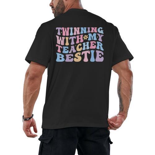 Twinning With My Teacher Bestie Teaching Partner Men's Back Print T-Shirt - teacherstshirts.com AU