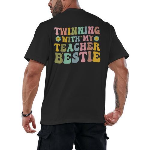 Twinning With My Teacher Bestie Twin Day Matching Teachers For Men Women Girls Kids Men's Back Print T-Shirt - teacherstshirts.com AU