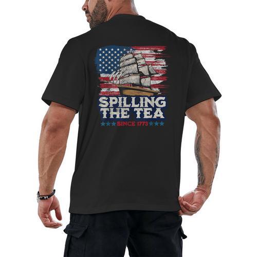 US History Teacher Boston Spilling The Tea Since 1773 Men's Back Print T-Shirt - teacherstshirts.com UK