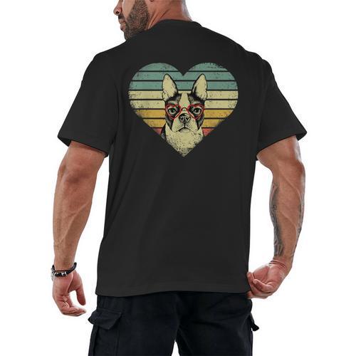 Vintage American Boston Terrier Lovers Valentine's Day Men's Back Print T-Shirt - Bostonterriersmerch.com
