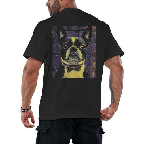 Vintage Boston Terrier Dog Men's Back Print T-Shirt - Bostonterriersmerch.com
