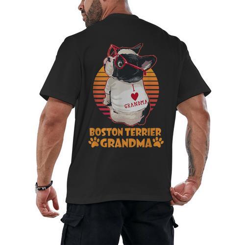 Vintage Boston Terrier Grandma Wear Sunglasses Dog Lover Men Women Girls Kids Men's Back Print T-Shirt - Bostonterriersmerch.com