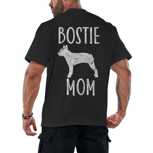 Vintage Boston Terrier Mom Dog Owner Bostie Mother Men's Back Print T-Shirt - Bostonterriersmerch.com