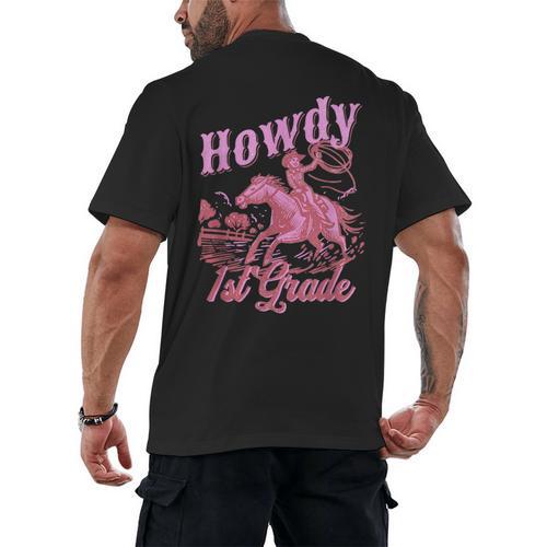 Vintage Howdy First Grade Cowgirl Teacher Western School Men's Back Print T-Shirt - teacherstshirts.com UK
