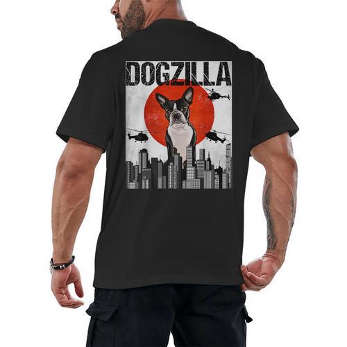 Vintage Japanese Dogzilla Boston Terrier Men's Back Print T-Shirt - Bostonterriersmerch.com