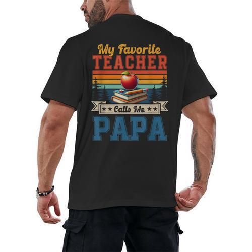 Vintage Retro My Favorite Teacher Calls Me Papa Father's Day Men's Back Print T-Shirt - teacherstshirts.com CA