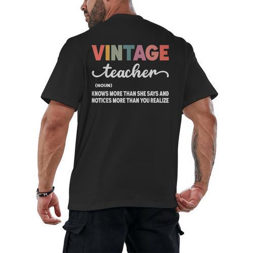 Vintage Teacher Knows More Than She Says Outfit Definition Men's Back Print T-Shirt - teacherstshirts.com