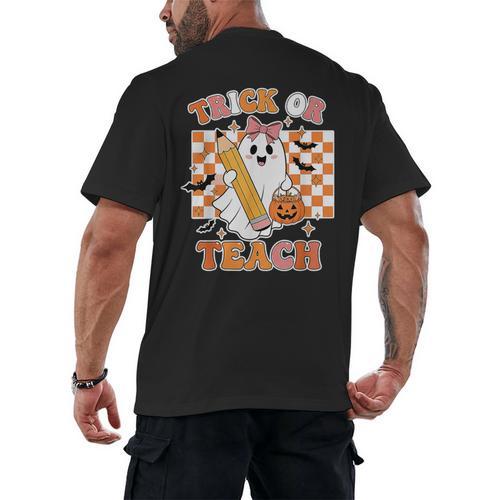 Vintage Teacher Shirt Women Trick Or Teach Halloween Men's Back Print T-Shirt - teacherstshirts.com