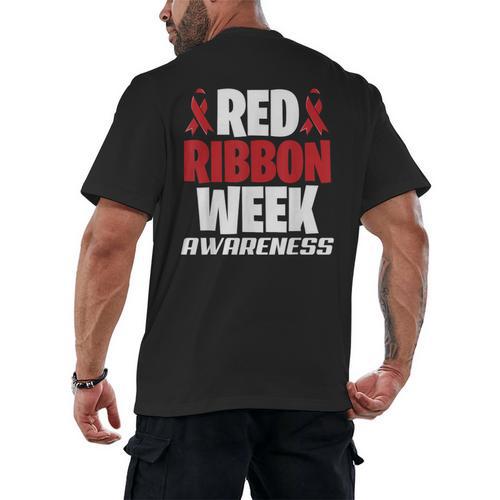 We Wear Red For Red Ribbon Week Awareness Mothers Teachers Men's Back Print T-Shirt - teacherstshirts.com UK