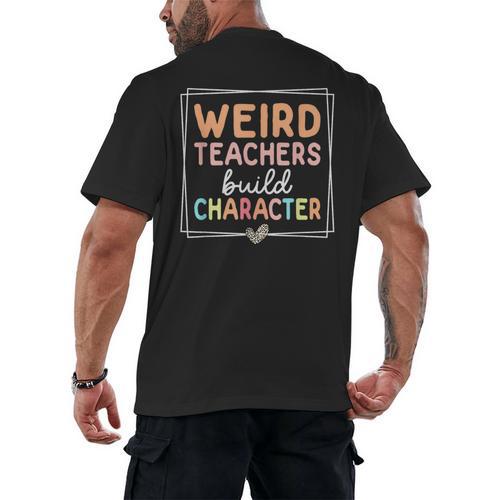 Weird Teachers Build Character Leopard Retro Teacher Men's Back Print T-Shirt - teacherstshirts.com AU