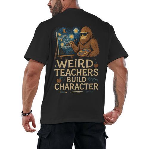 Weird Teachers Build Character Van Bigfoot Art Men's Back Print T-Shirt - teacherstshirts.com AU