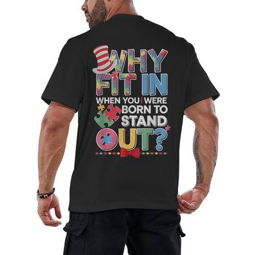 Why Fit In Doctor Teacher Cat In Hat Cool Autism Awareness Men Women Kids Men's Back Print T-Shirt - teacherstshirts.com DE