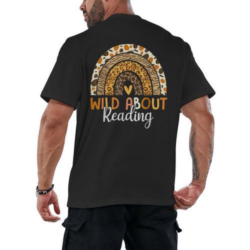 Wild About Reading Teacher Back To School Leopard Rainbow Men's Back Print T-Shirt - teacherstshirts.com