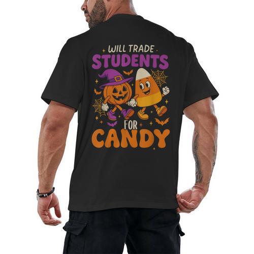 Will Trade Students For Candy Shirt Fun Candy Corn Teacher Men's Back Print T-Shirt - teacherstshirts.com