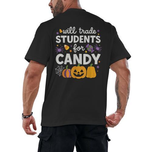 Will Trade Students For Candy Teacher Cute Halloween Men's Back Print T-Shirt - teacherstshirts.com AU