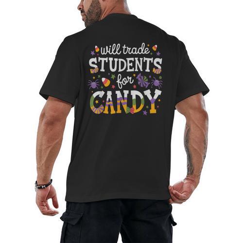 Will Trade Students For Candy Teacher Halloween Costume Tee Men's Back Print T-Shirt - teacherstshirts.com AU