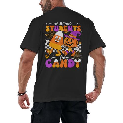 Will Trade Students For Candy Teacher Halloween Men's Back Print T-Shirt - teacherstshirts.com