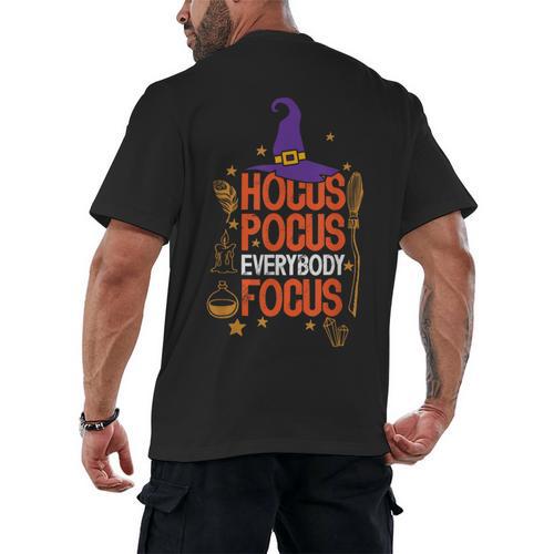 Witchy Halloween Hocus Pocus Everybody Focus Teacher Pumpkin Men's Back Print T-Shirt - teacherstshirts.com