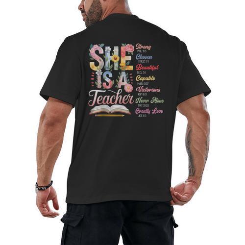 Women Bible Verse Christian Teacher God Says Back To School Men's Back Print T-Shirt - teacherstshirts.com CA