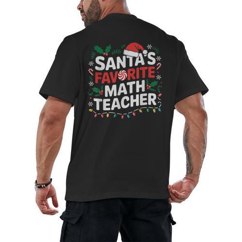 Xmas Lighting Santa's Favorite Math Teacher Christmas Men's Back Print T-Shirt - teacherstshirts.com AU
