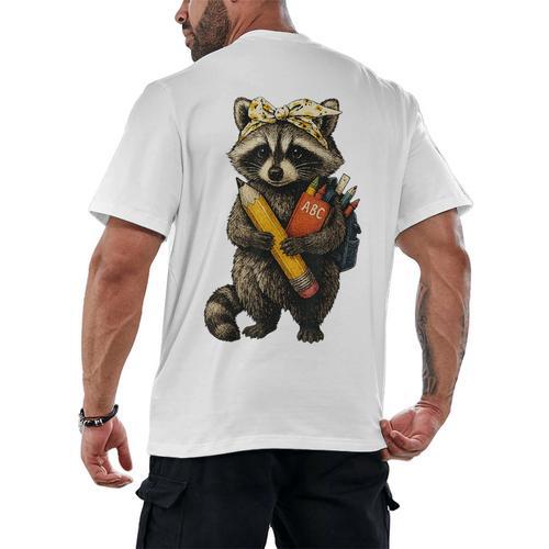 Back To School Raccoon Teachers Student Kids Men's Back Print T-Shirt - teacherstshirts.com AU