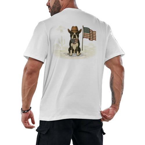 Boston Terrier 4th Of July US American Flag Dog Patriotic Men's Back Print T-Shirt - Bostonterriersmerch.com