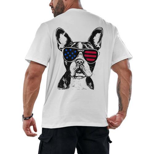 Boston Terrier Dog 4th July America USA Flag Men Women Kids Men's Back Print T-Shirt - Bostonterriersmerch.com
