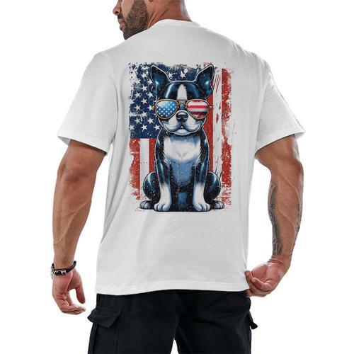 Boston Terrier Dog American USA US Flag Pets Vintage Outfit Men's Back Print T-Shirt - Bostonterriersmerch.com