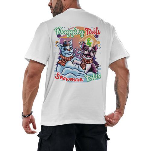 Boston Terrier Dog Christmas Snowman Winter Snow Men's Back Print T-Shirt - Bostonterriersmerch.com