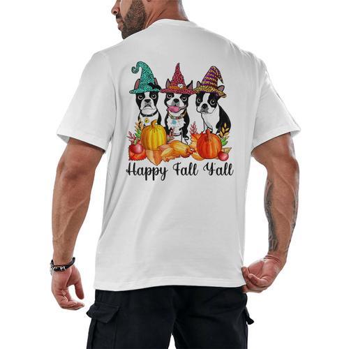 Boston Terrier Dog Lover Fall Ya'Ll Halloween Costume Men Women Men's Back Print T-Shirt - Bostonterriersmerch.com AU