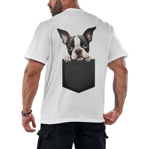 Boston Terrier Dog Puppy Dog In Pocket Cute Pet Lover Men's Back Print T-Shirt - Bostonterriersmerch.com
