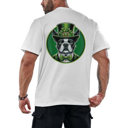 Boston Terrier Dog St Patricks Day Irish Pet Lover Men Women Kids Men's Back Print T-Shirt - Bostonterriersmerch.com