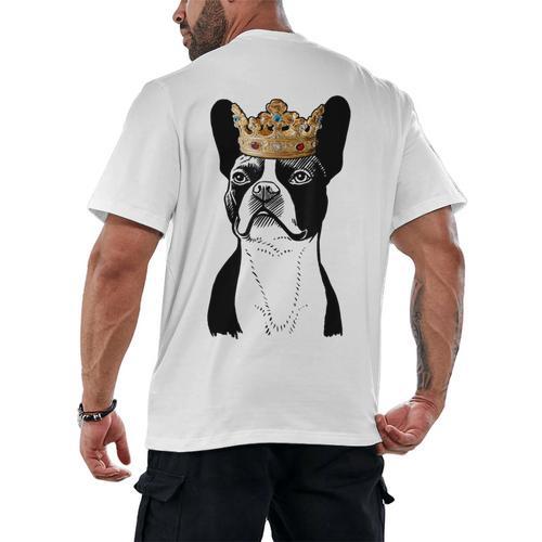 Boston Terrier Dog Wearing Crown For Men Women Girls Kids Men's Back Print T-Shirt - Bostonterriersmerch.com