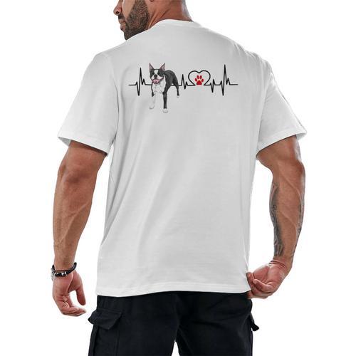 Boston Terrier EKG Heartbeat Heart Line Dog Lovers Men's Back Print T-Shirt - Bostonterriersmerch.com