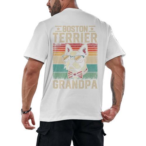 Boston Terrier Grandpa Dog Lover Father's Day Premium Men's Back Print T-Shirt - Bostonterriersmerch.com