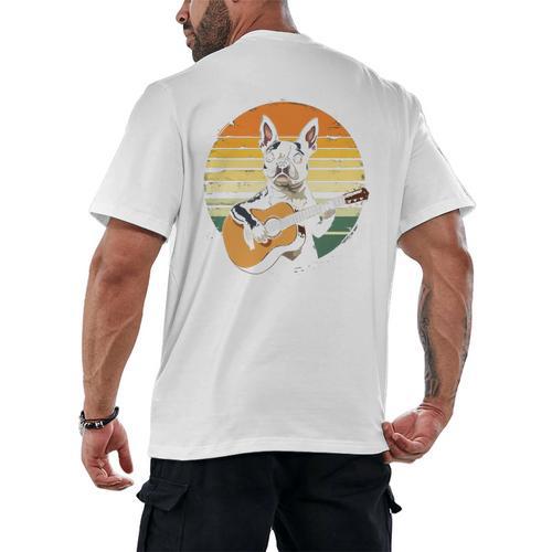 Boston Terrier Guitar Retro Men's Back Print T-Shirt - Bostonterriersmerch.com