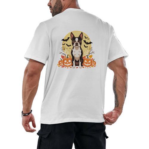 Boston Terrier Halloween Dog Lover Pumpkin Costume Men's Back Print T-Shirt - Bostonterriersmerch.com AU