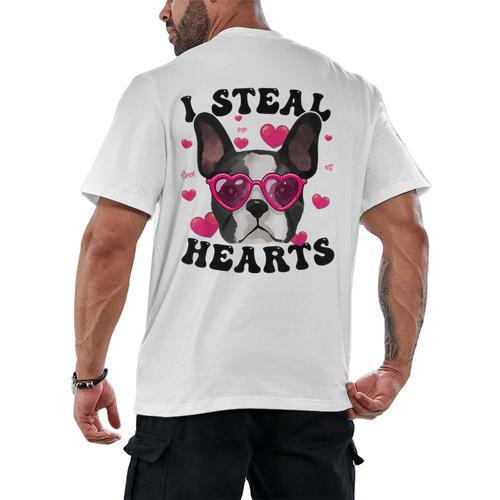 Boston Terrier Heart Glasses Girls Bostie Valentines Day Men's Back Print T-Shirt - Bostonterriersmerch.com