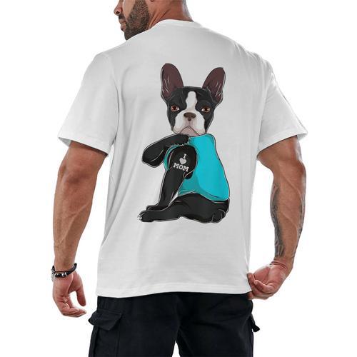 Boston Terrier I Love Mom Apparel Men's Back Print T-Shirt - Bostonterriersmerch.com