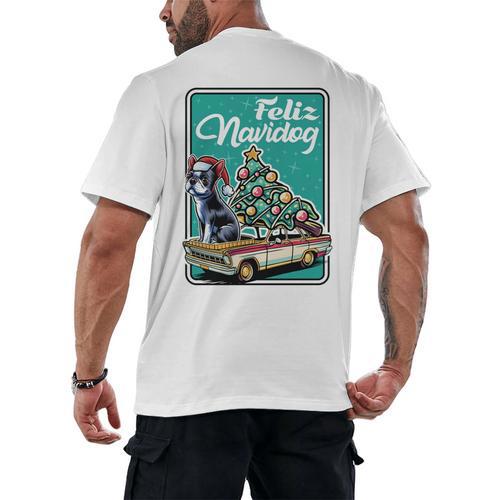 Boston Terrier Merry Christmas Tree Truck Dog X-Mas Men's Back Print T-Shirt - Bostonterriersmerch.com