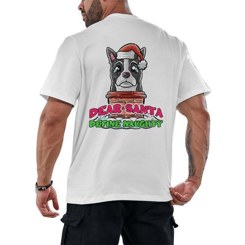 Boston Terrier Santa Claus Christmas Dog Men's Back Print T-Shirt - Bostonterriersmerch.com