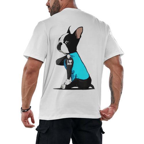 Boston Terrier Tattoos I Love Mom Men's Back Print T-Shirt - Bostonterriersmerch.com