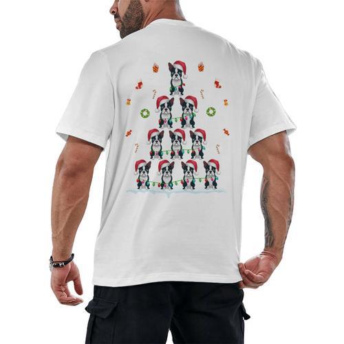 Boston Terrier Xmas Tree Lights For Men Women Boston Terrier Men's Back Print T-Shirt - Bostonterriersmerch.com