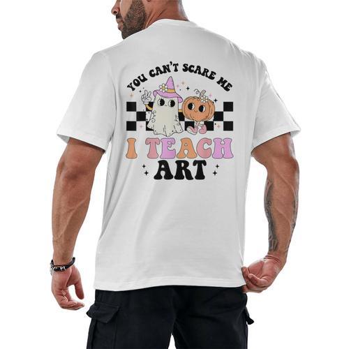 You Can't Scare Me I Teach Art Retro Teacher Ghost Halloween Men's Back Print T-Shirt - teacherstshirts.com