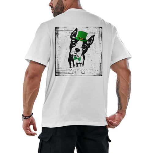 Cool Saint Patrick's Boston Terrier T Shirt For Dogs Lovers Men's Back Print T-Shirt - Bostonterriersmerch.com