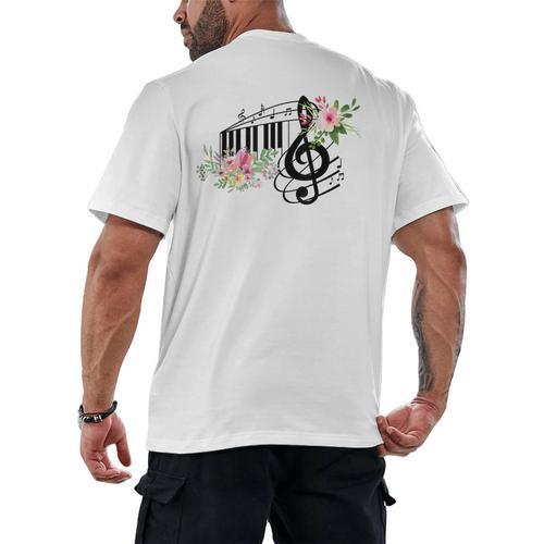 Cut Music Teacher Shirt With a Piano Keys Notes And Flowers Men's Back Print T-Shirt - teacherstshirts.com AU