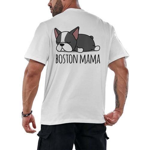 Cute Boston Terrier Boston Mama Men's Back Print T-Shirt - Bostonterriersmerch.com