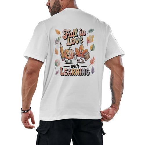 Fall In Love With Learning Teacher Autumn School Men's Back Print T-Shirt - teacherstshirts.com AU